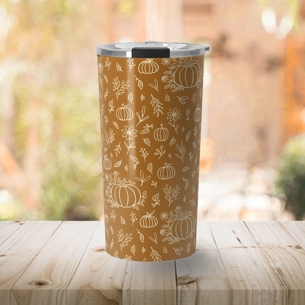 Bronze Floral Ink Pumpkin Travel Mug - Mystic Mug