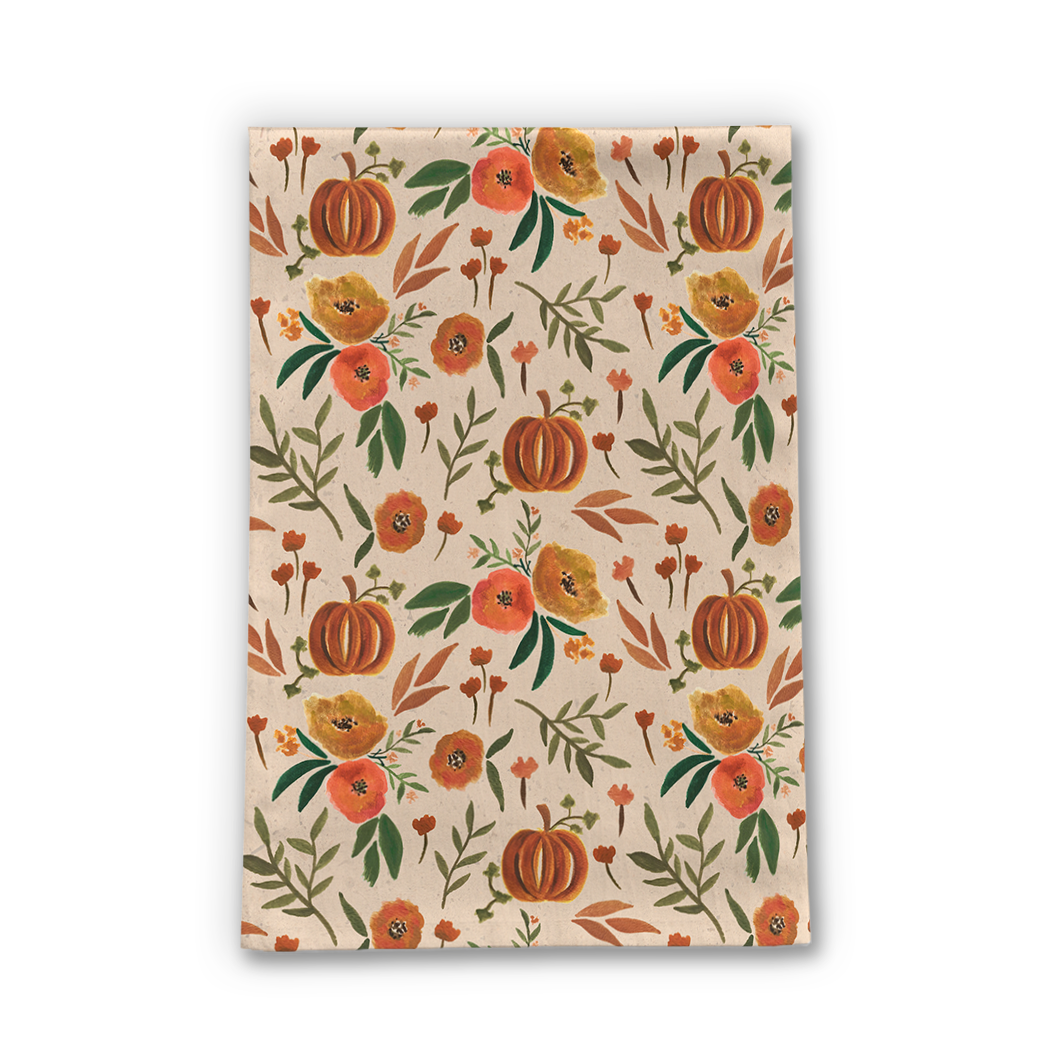 Floral Fall Pumpkin Tea Towel - Mystic Mug 