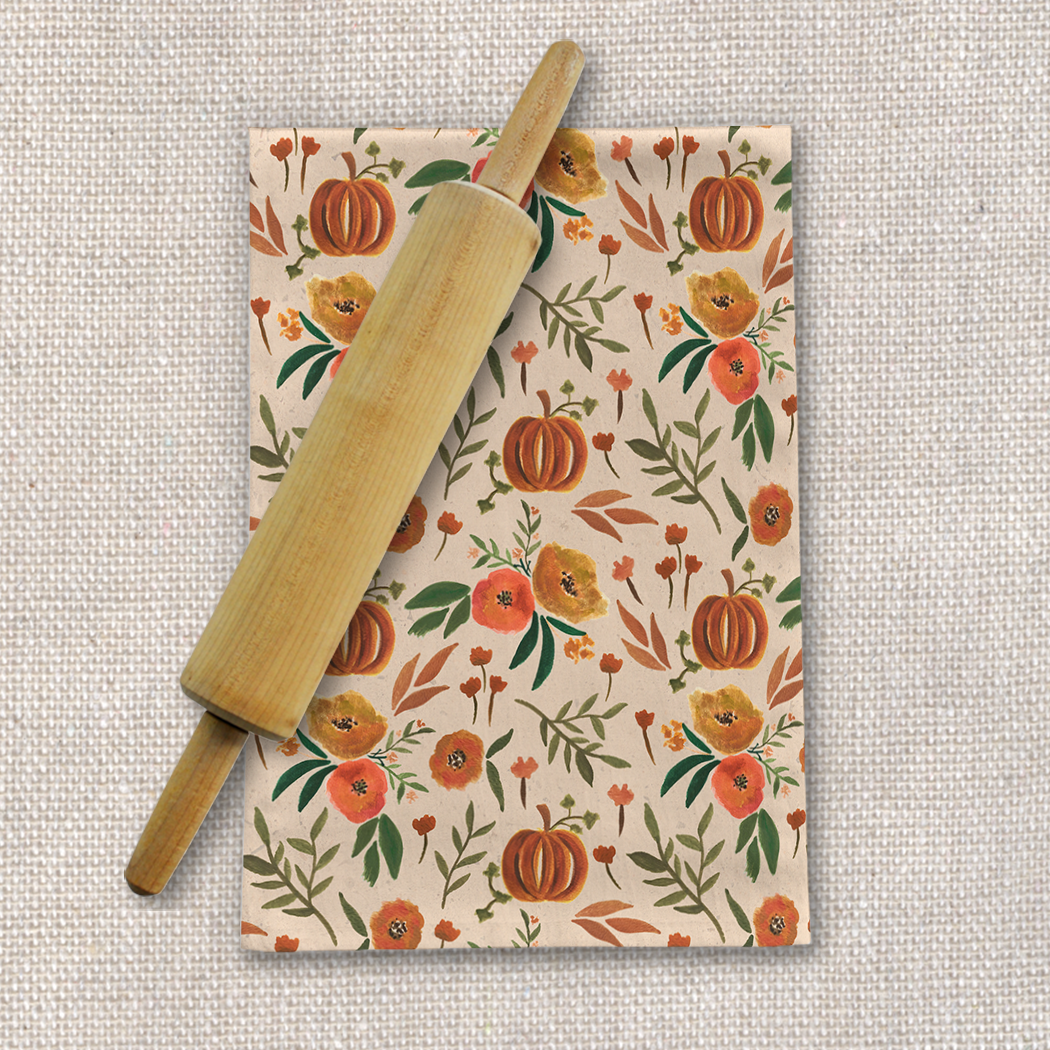 Floral Fall Pumpkin Tea Towel - Mystic Mug 