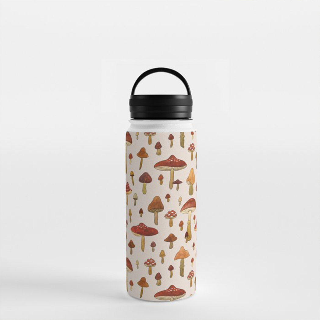 Watercolor Mushroom Handle Lid Water Bottle - Mystic Mug 
