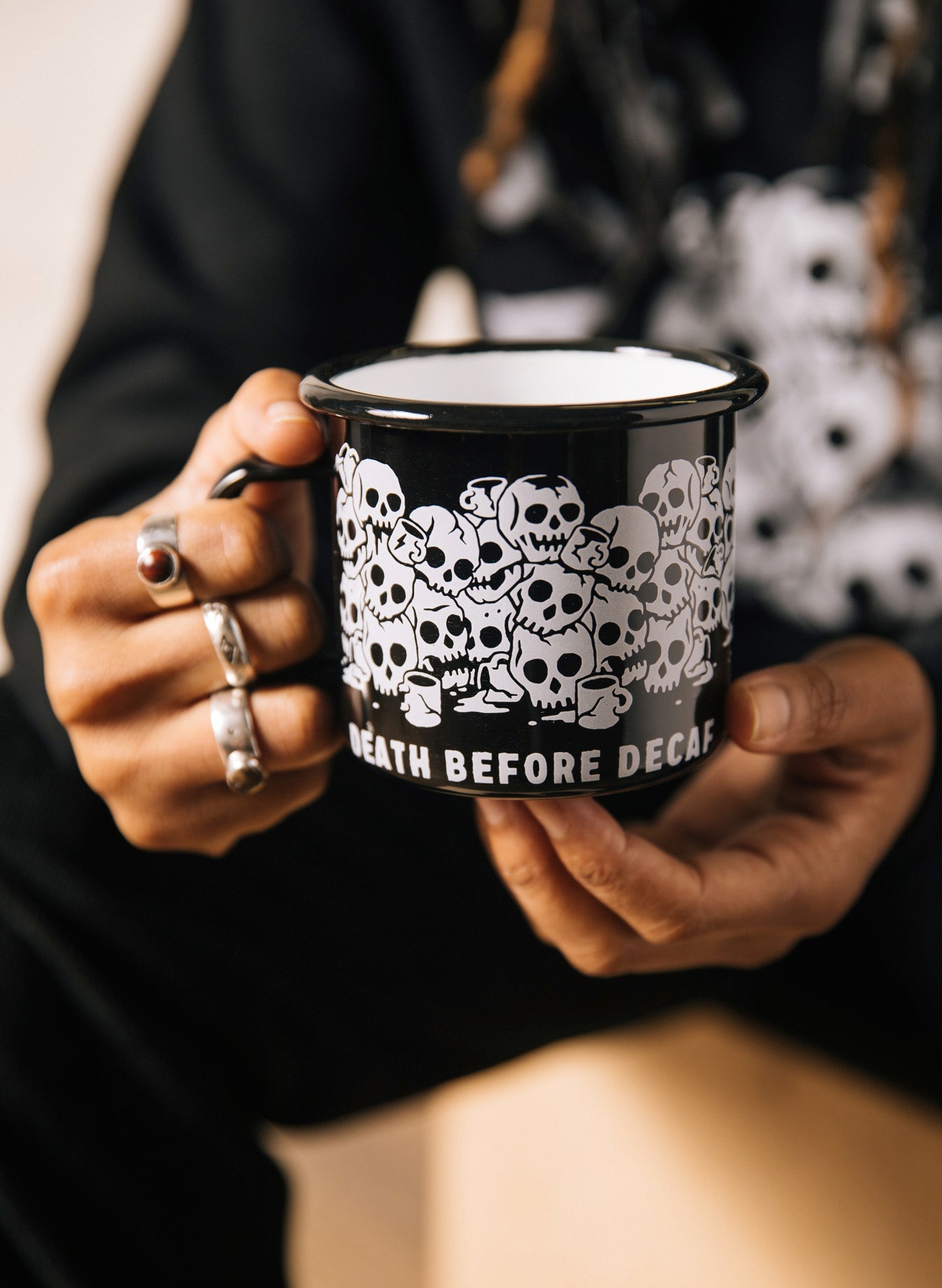 Death Before Decaf Enamel Mug - Mystic Mug 