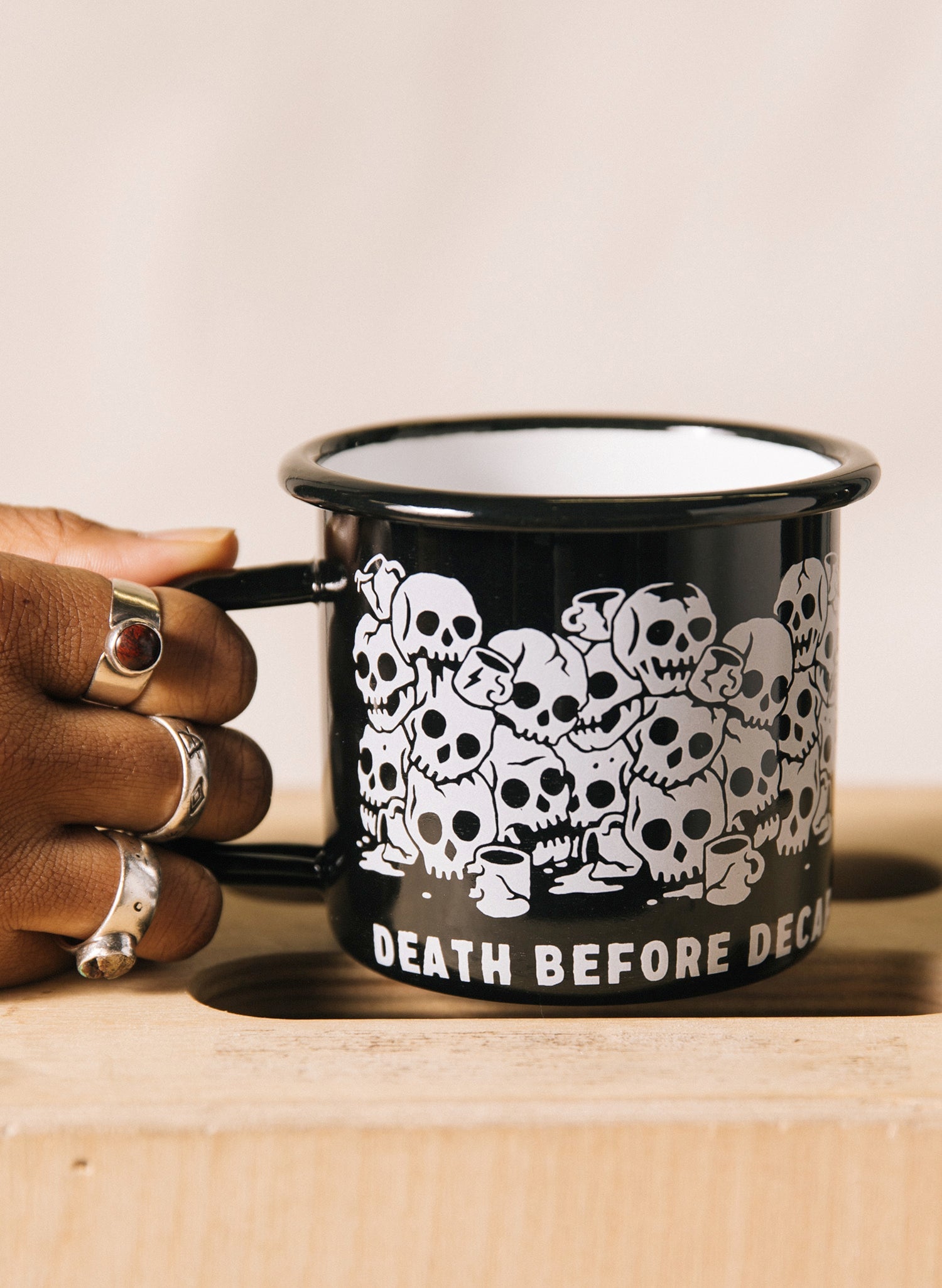 Death Before Decaf Enamel Mug - Mystic Mug 