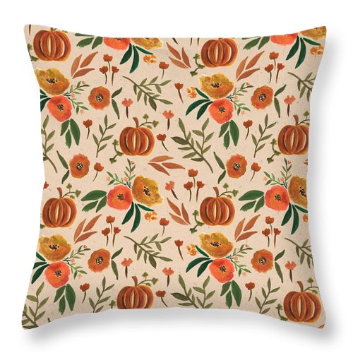 Floral Fall Pumpkin Pattern - Throw Pillow - Mystic Mug 