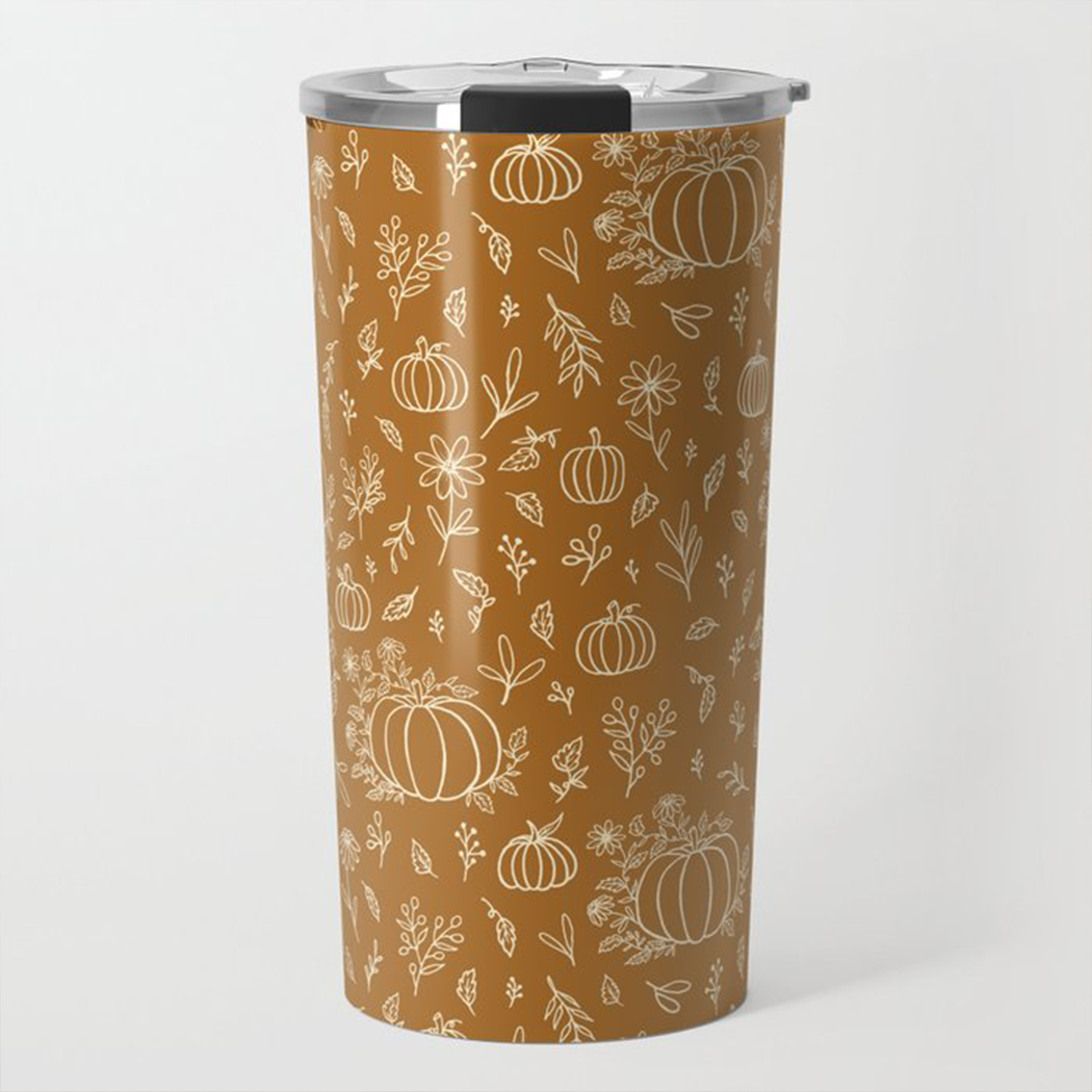 Bronze Floral Ink Pumpkin Travel Mug - Mystic Mug 