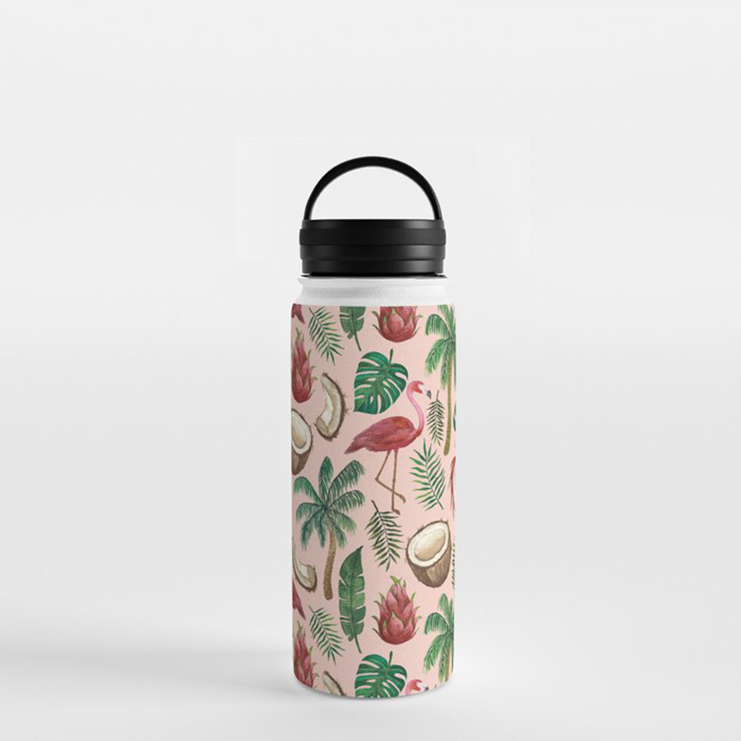 Flamingo and Coconut Handle Lid Water Bottle - Mystic Mug 