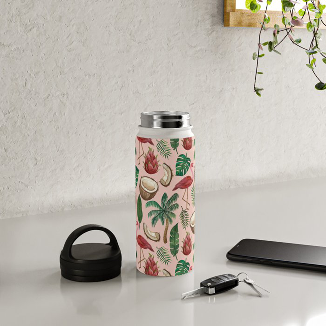 Flamingo and Coconut Handle Lid Water Bottle - Mystic Mug 