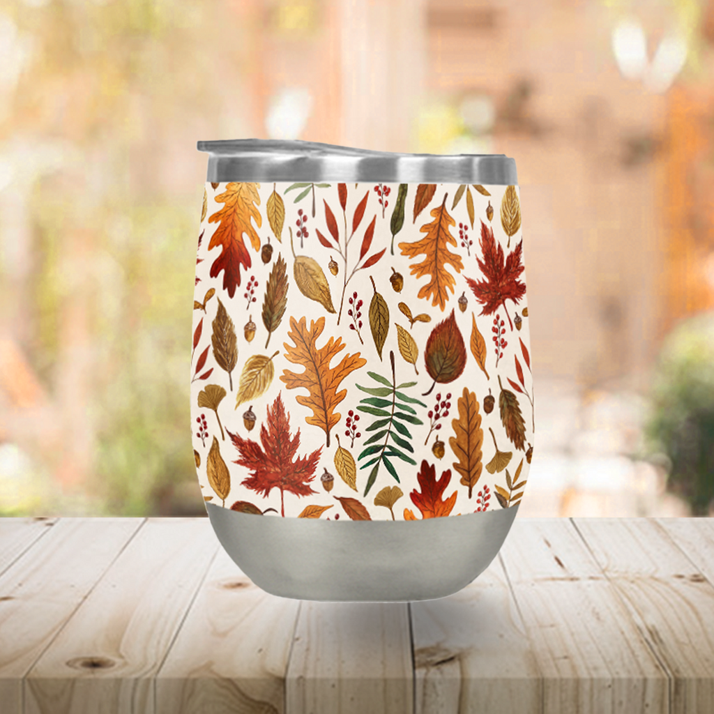 Watercolor Fall Leaves Stemless Wine Tumbler - Mystic Mug 