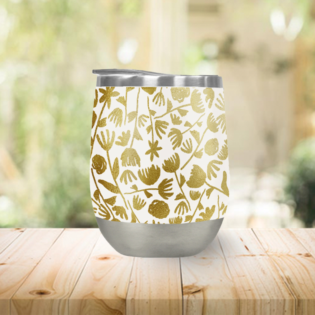 Gold Ink Floral Wine Tumbler - Mystic Mug 