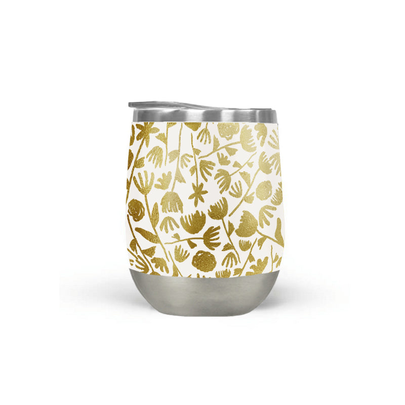 Gold Ink Floral Wine Tumbler - Mystic Mug 
