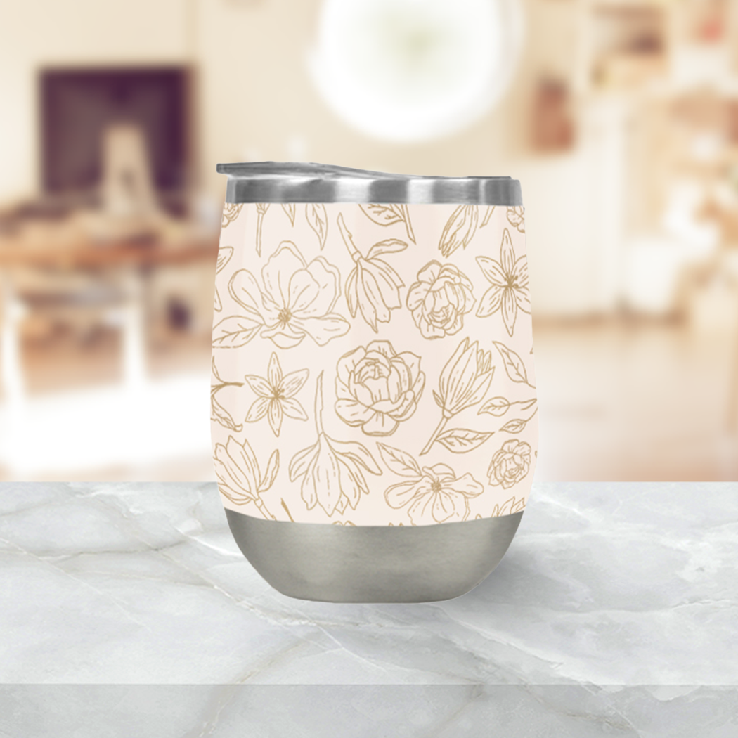 Gold Magnolia Wine Tumbler - Mystic Mug 