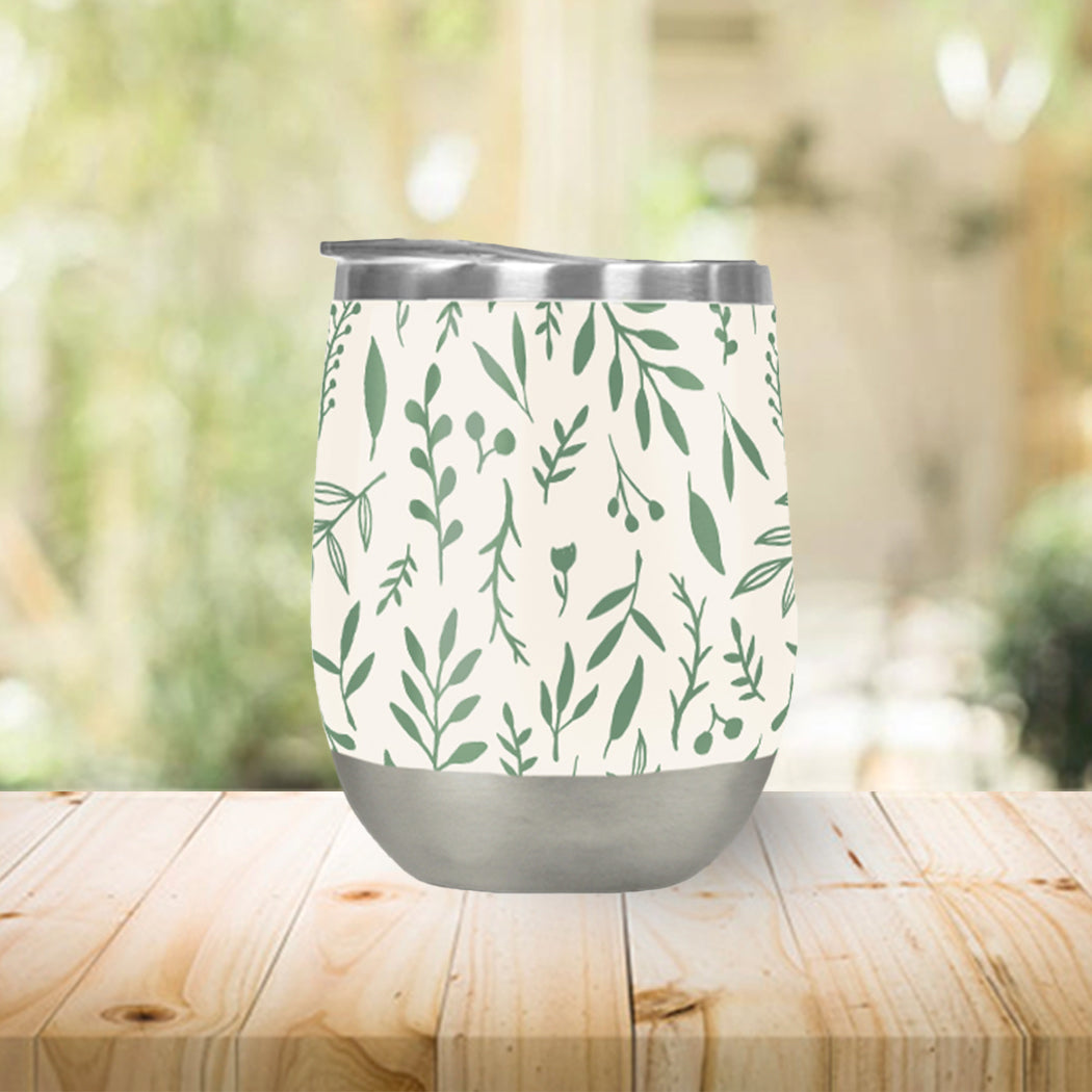 Green Falling Leaves Wine Tumbler - Mystic Mug 