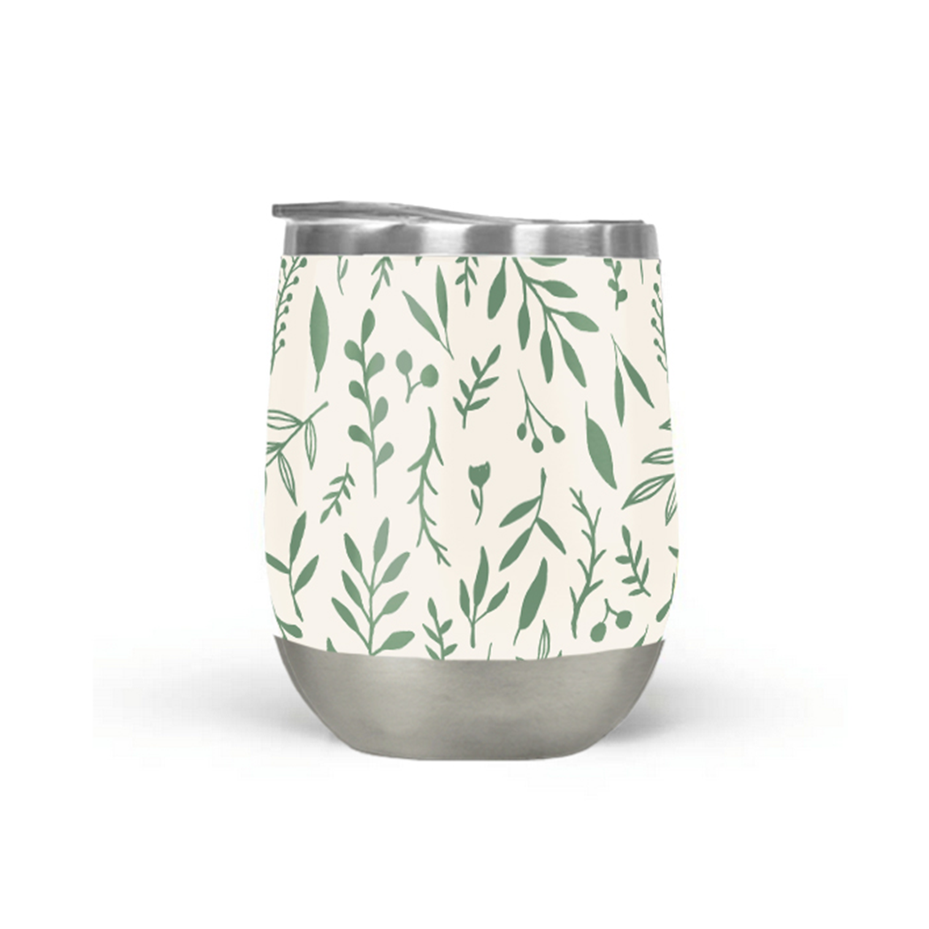 Green Falling Leaves Wine Tumbler - Mystic Mug 