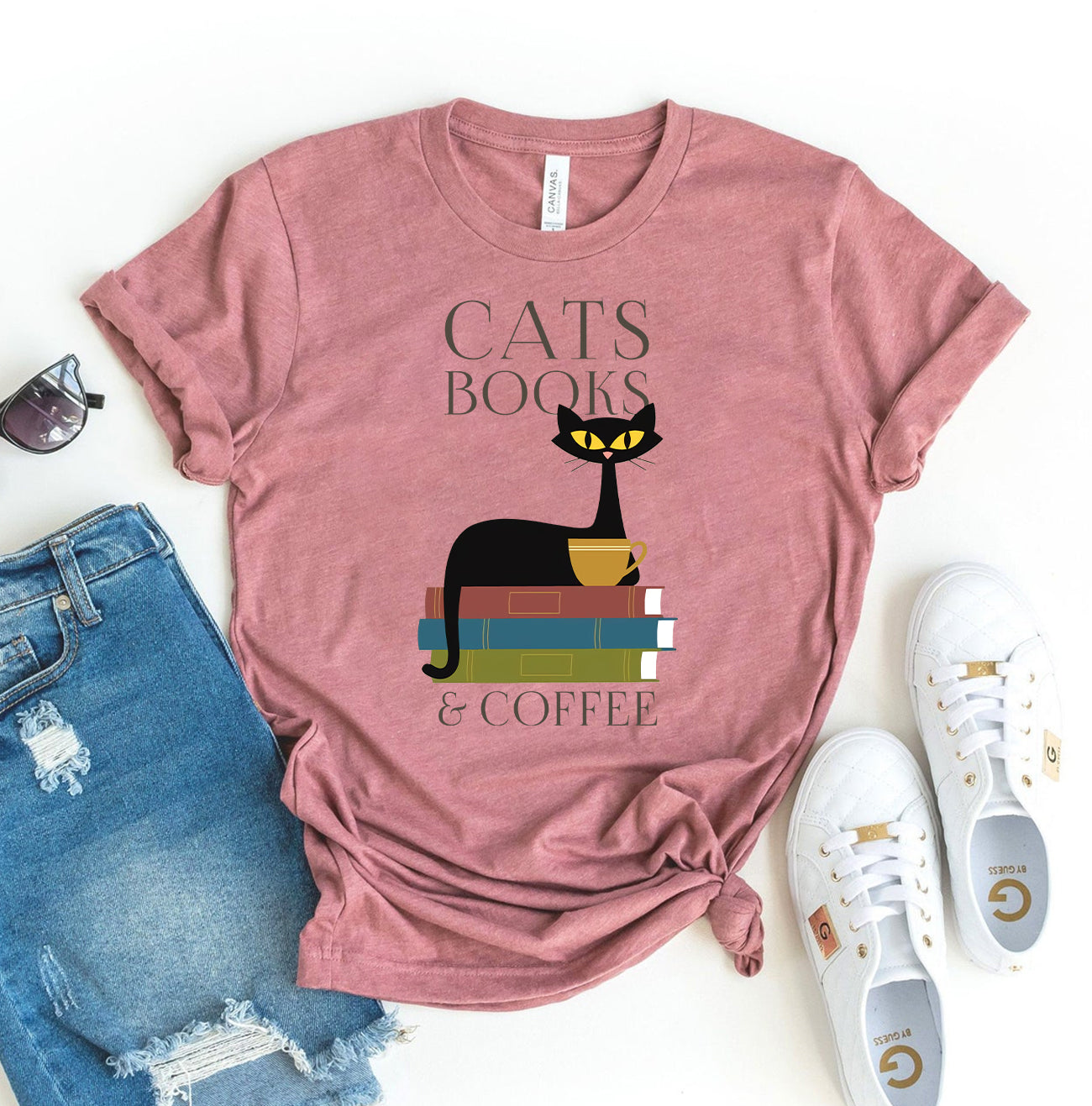 Cats Books And Coffee T-shirt - Mystic Mug 
