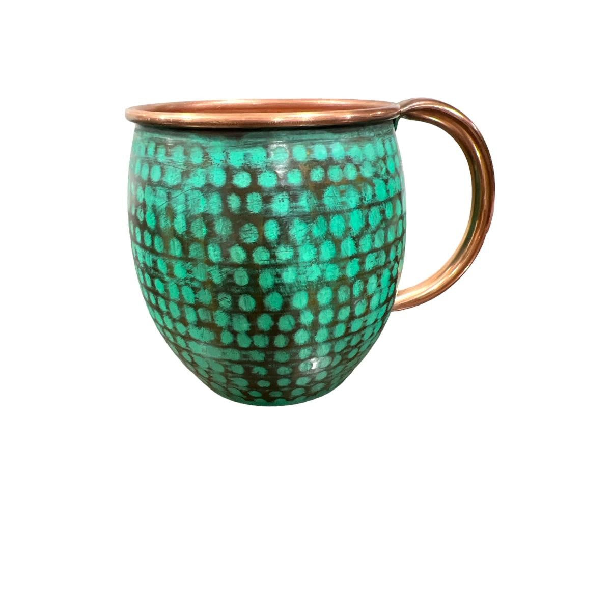Set of Two Copper Barrel Mugs, Hammered and Mint Patina - Mystic Mug 