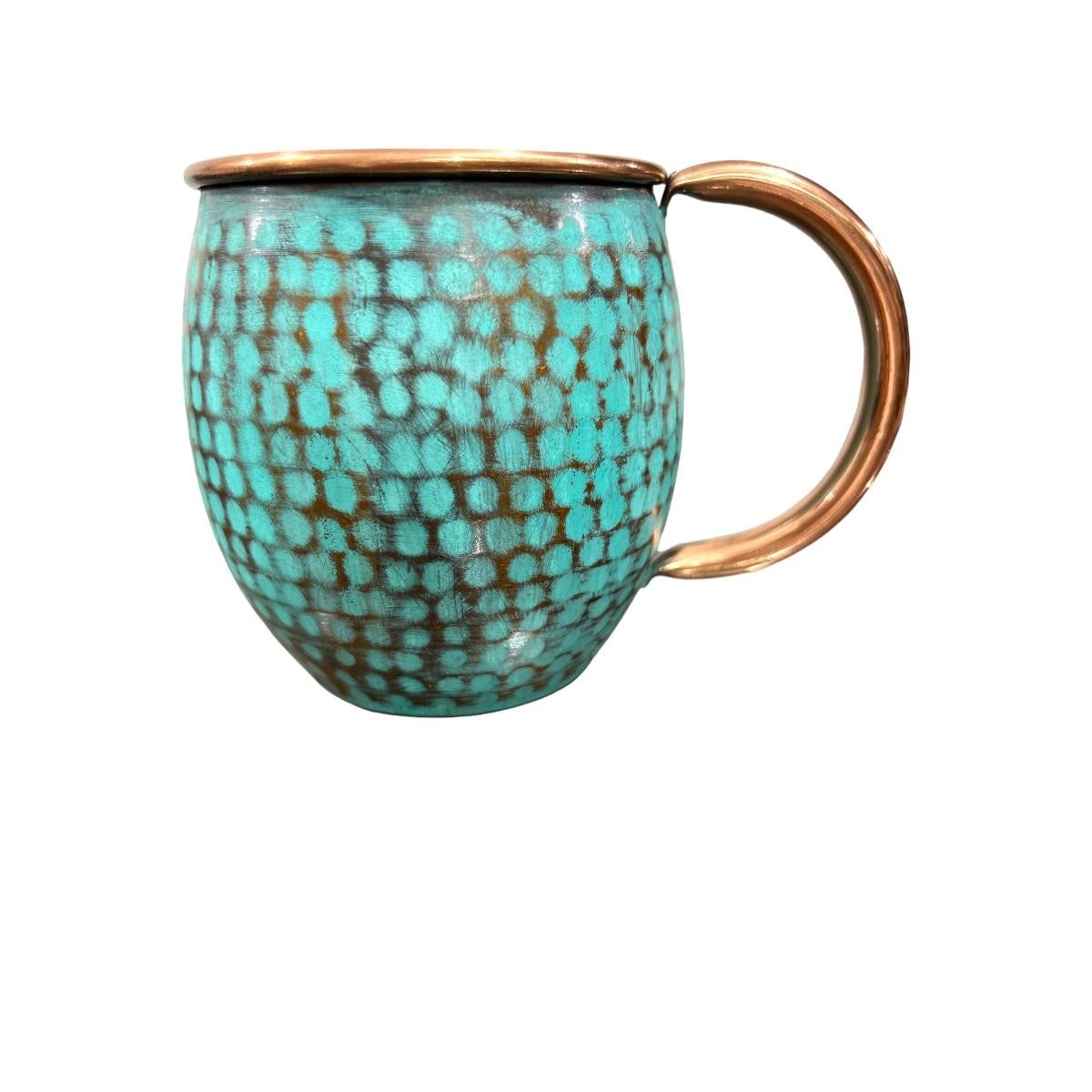 Set of Two Copper Barrel Mugs with Chiselled Skull (Day of the Dead), Hammered and Turquoise Patina - Mystic Mug 