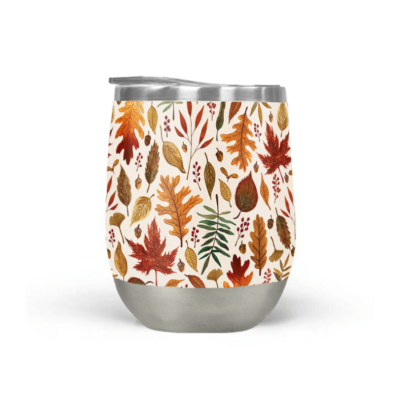 Watercolor Fall Leaves Stemless Wine Tumbler - Mystic Mug 