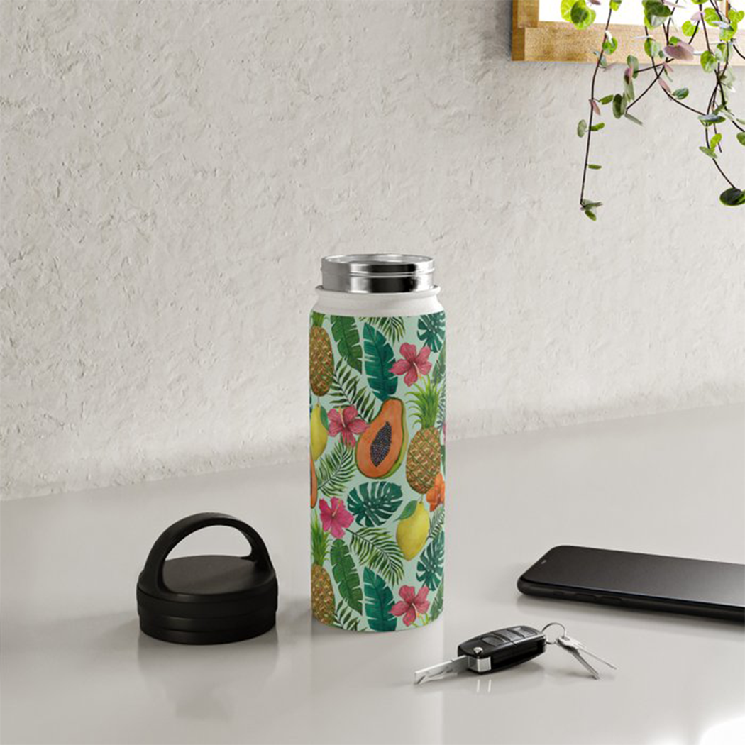 Pineapple and Papaya Handle Lid Water Bottle - Mystic Mug 