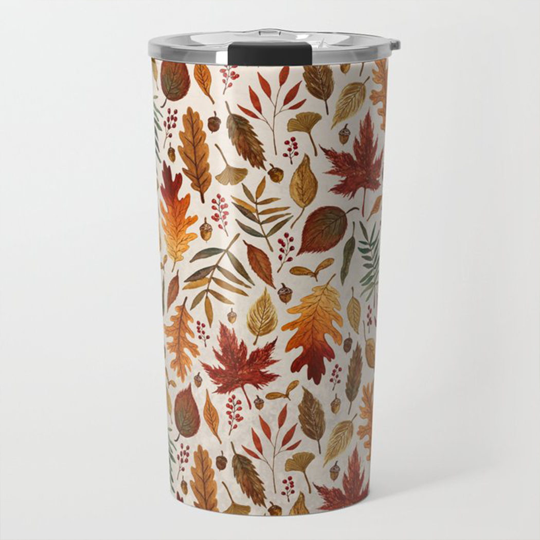 Watercolor Fall Leaves Travel Mug - Mystic Mug 