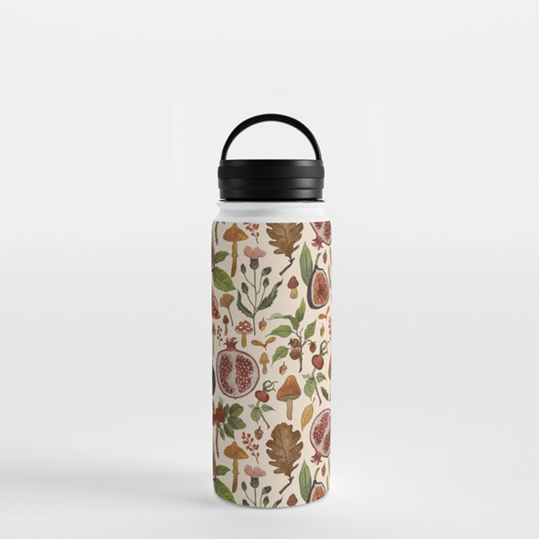 Rose Hips, Fruit, and Leaves Handle Lid Water Bottle - Mystic Mug 