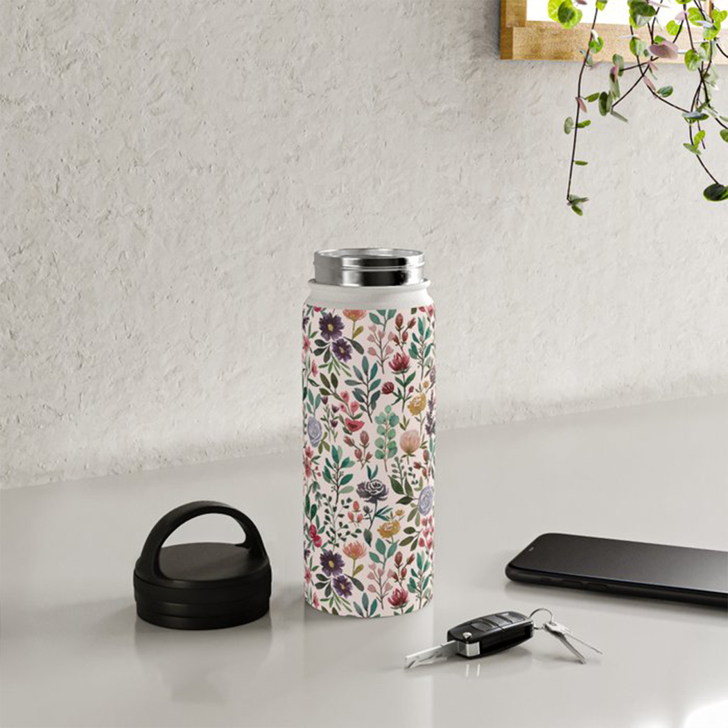 Spring Garden Flowers Handle Lid Water Bottle - Mystic Mug 
