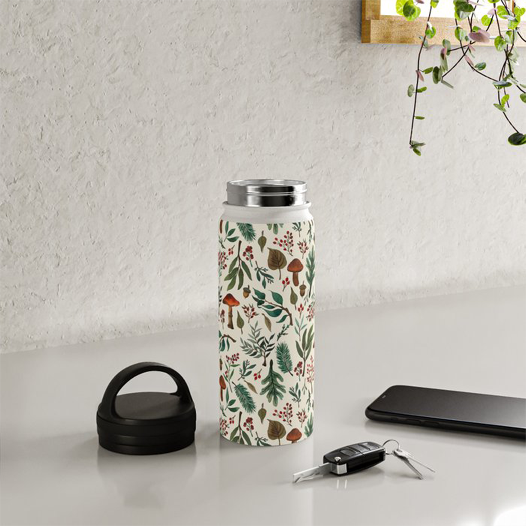 Mushroom Forest Handle Lid Water Bottle - Mystic Mug 