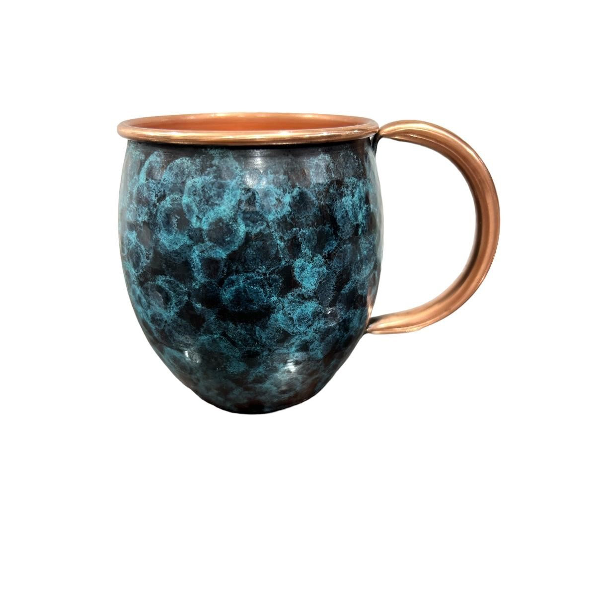 Set of Two Copper Barrel Mugs, Hammered and Stained Blue Patina - Mystic Mug 