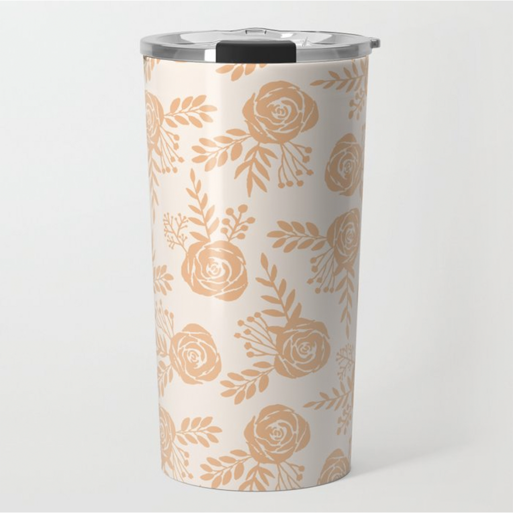 Light Orange Floral Travel Mug - Mystic Mug 