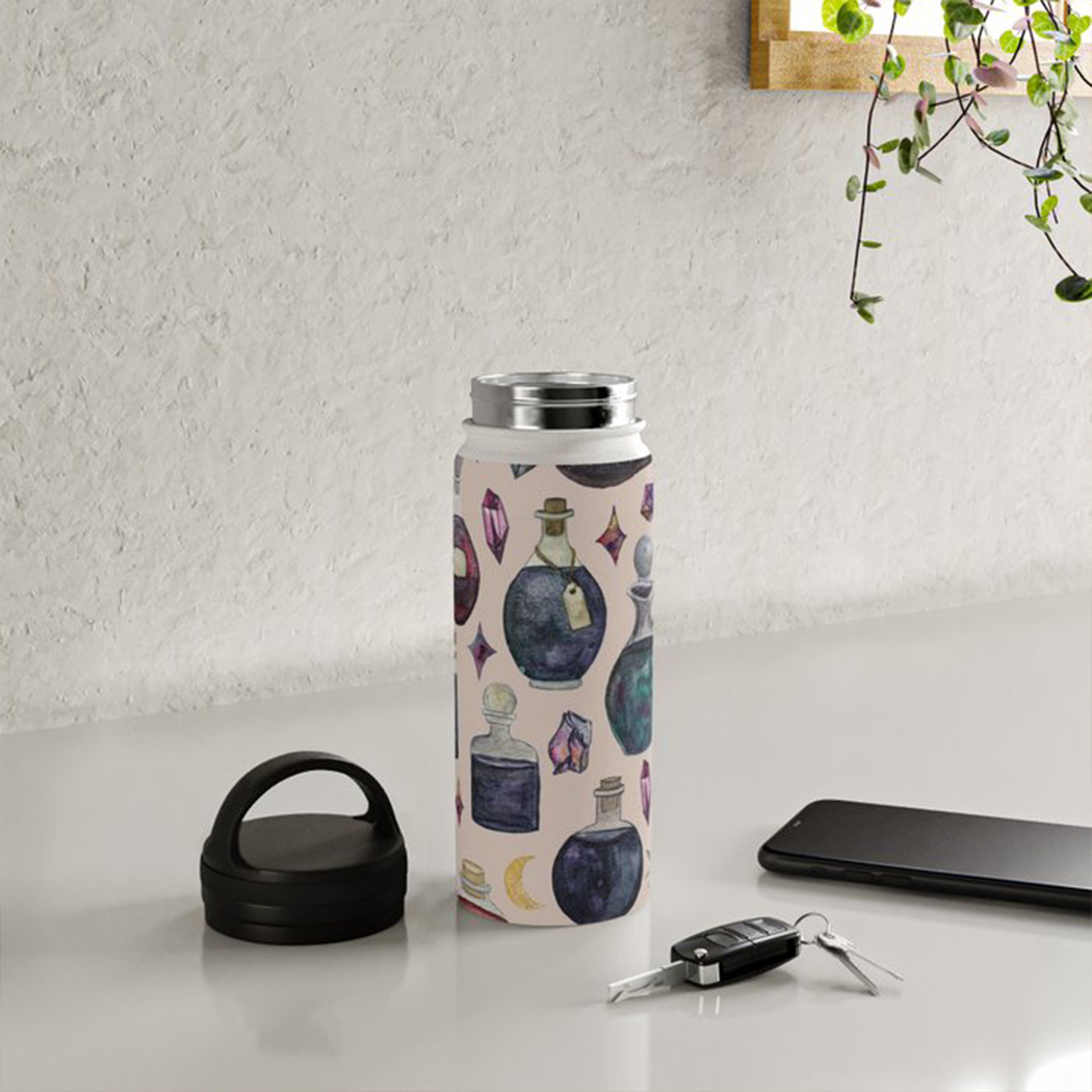 Potions Pattern Handle Lid Water Bottle - Mystic Mug 