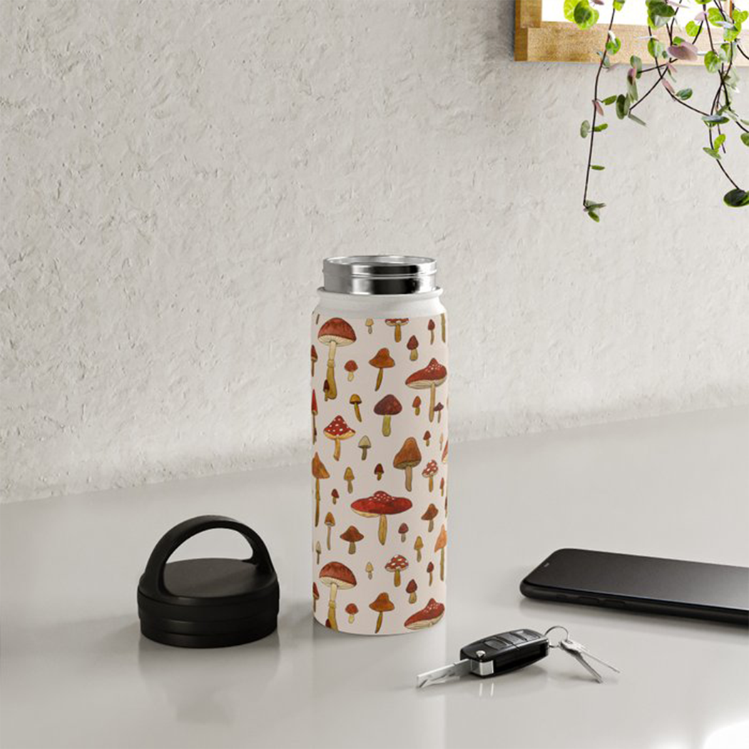 Watercolor Mushroom Handle Lid Water Bottle - Mystic Mug 
