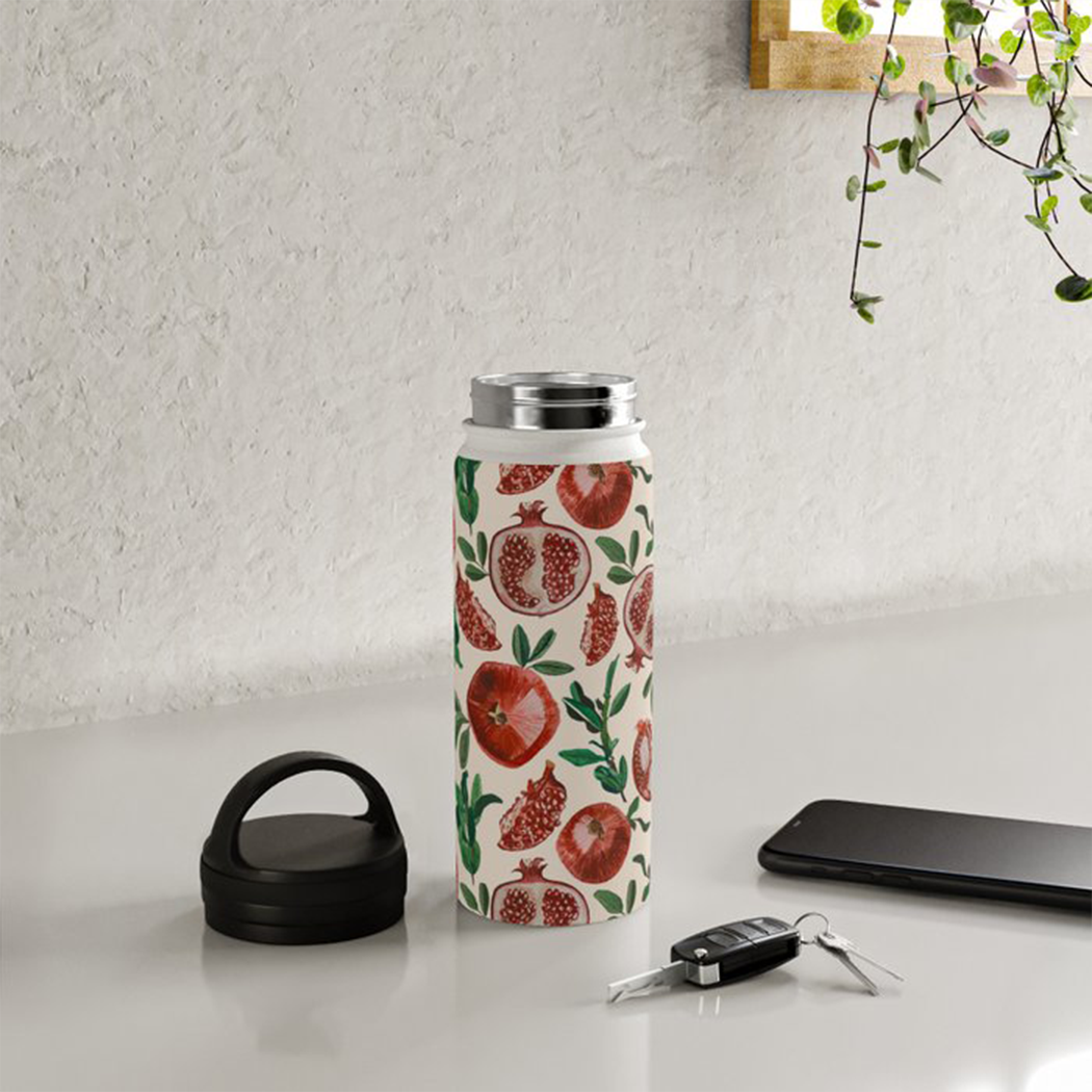 Pomegranate Handle Lid Water Bottle - Mystic Mug 
